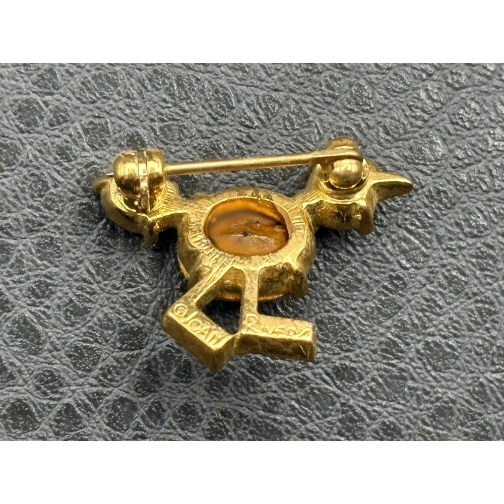 Vintage Joan Rivers Gold Tone Rhinestone Tiny Chick Bird Brooch Pin Crystal